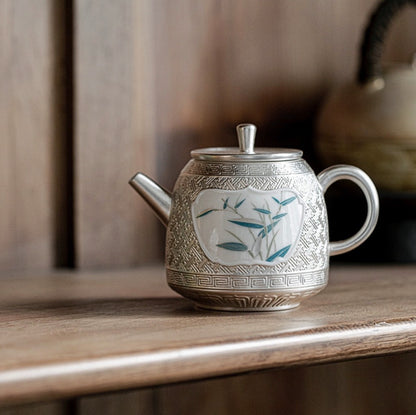 999 Sterling Silver Bamboo Tea Pot