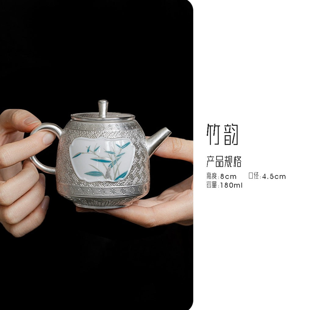 999 Sterling Silver Bamboo Tea Pot