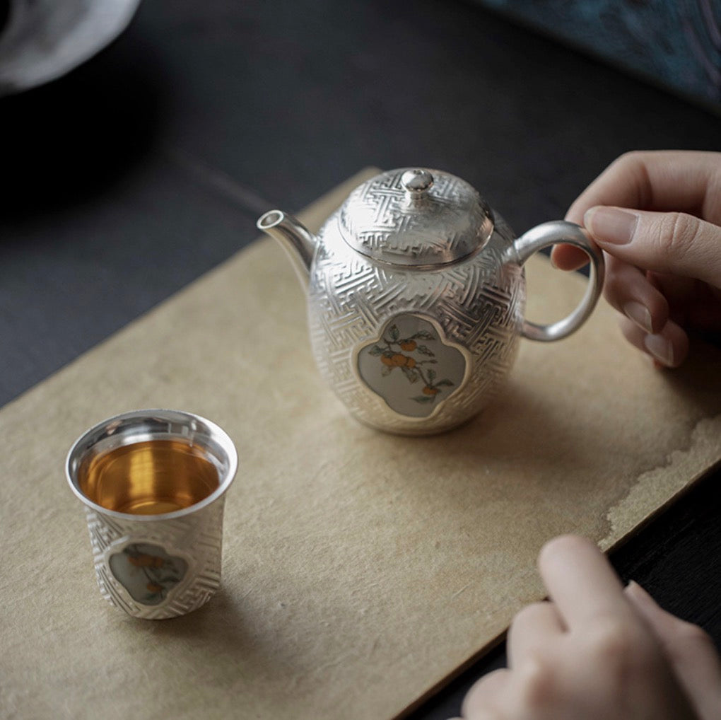 999 Sterling Silver Persimmon Tea Cup