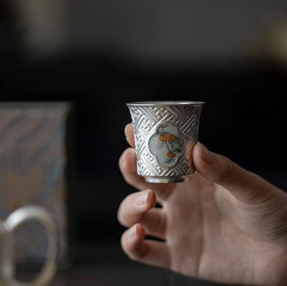 999 Sterling Silver Persimmon Tea Cup