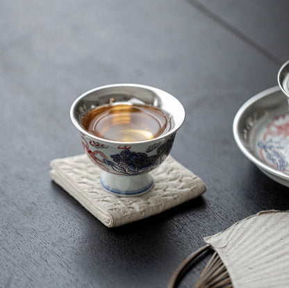 999 Sterling Silver Lion Tea Cup