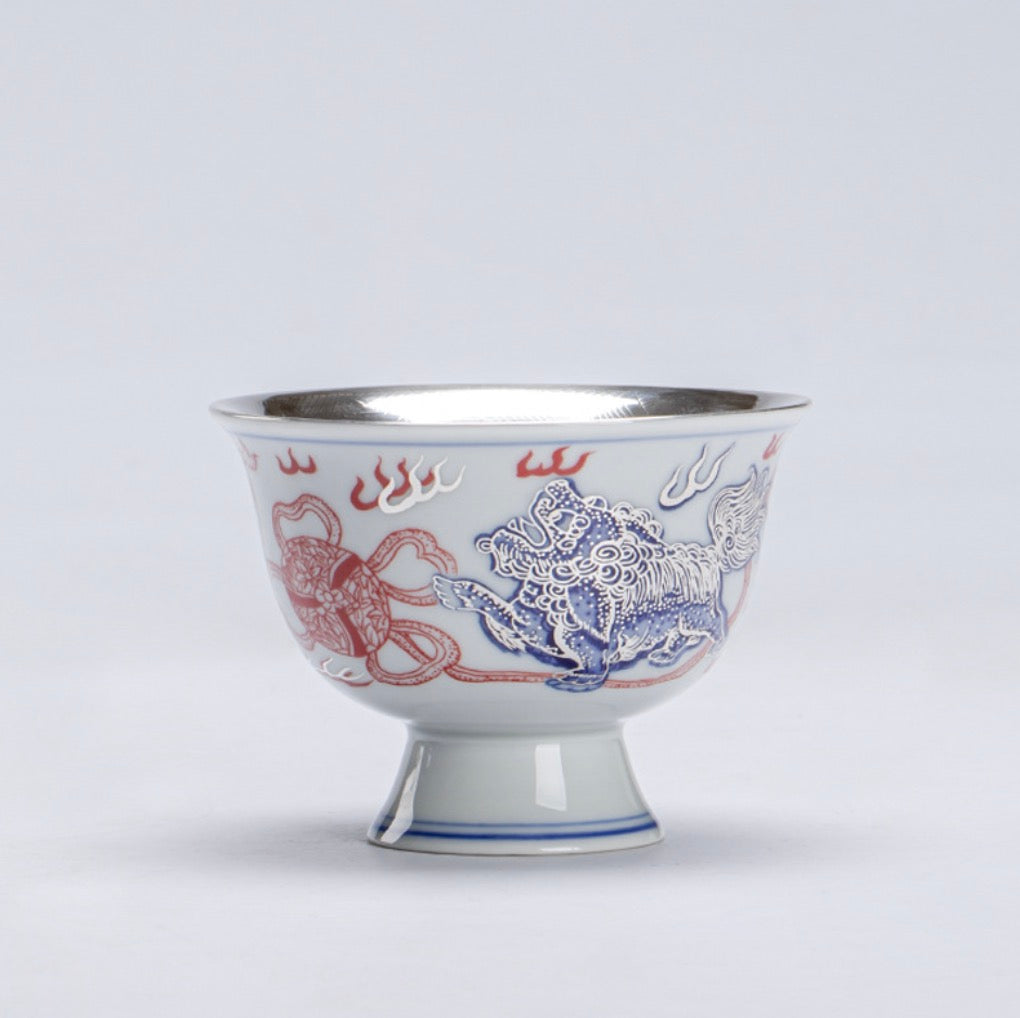 999 Sterling Silver Lion Tea Cup