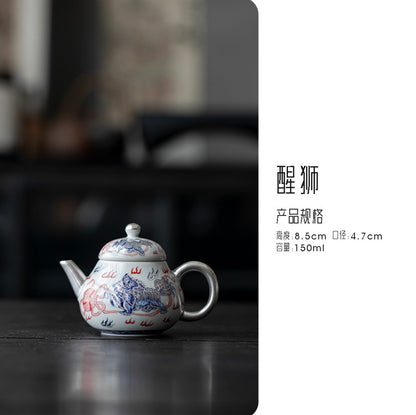 999 Sterling Silver Lion Ceramic Teapot