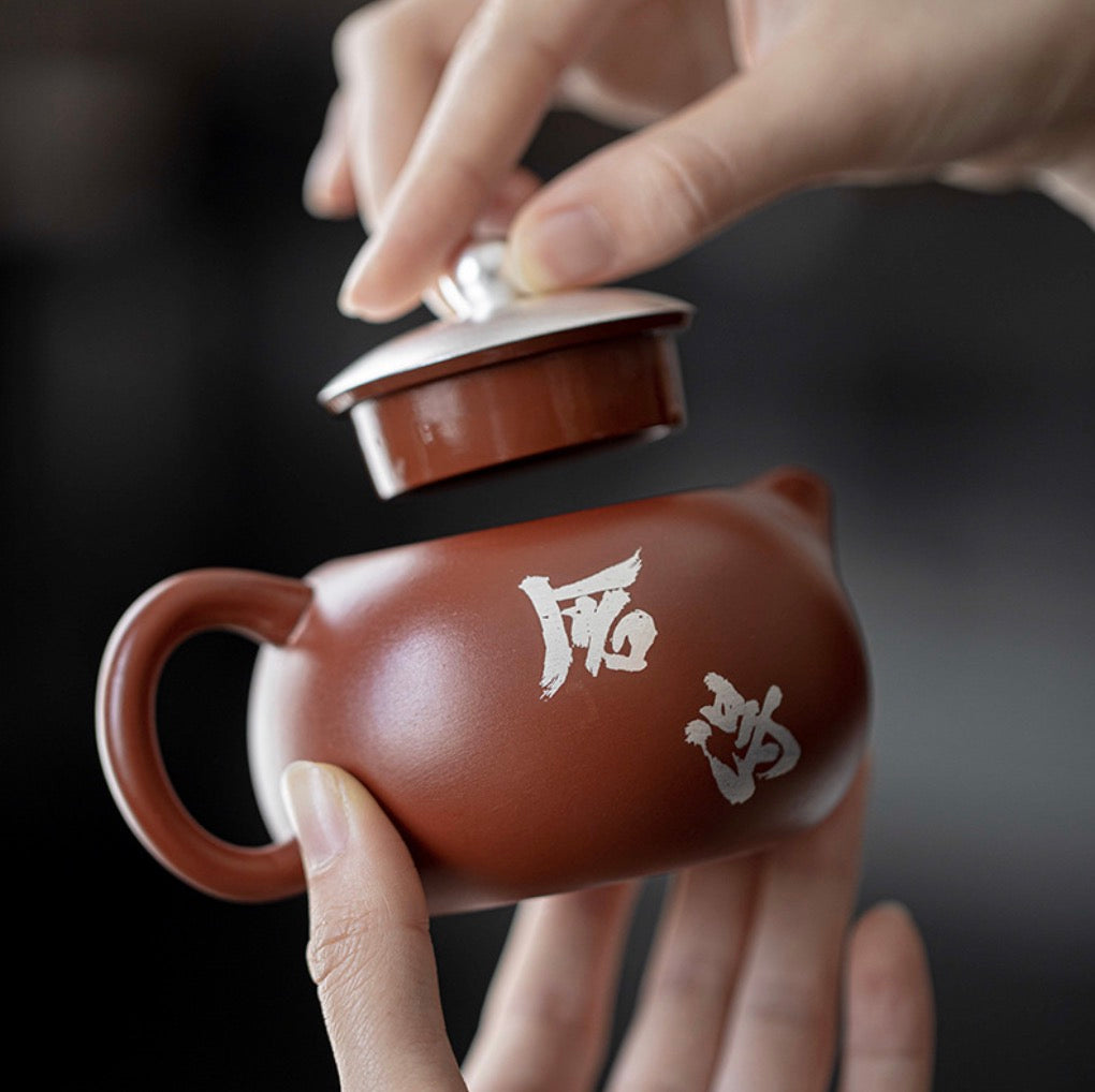 999 Sterling Silver Purple Clay Tea Pot Set