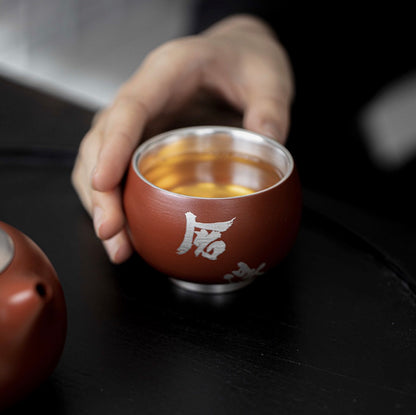 999 Sterling Silver Purple Clay Tea Pot Set