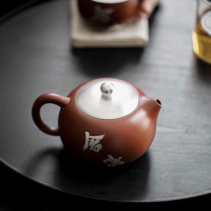 999 Sterling Silver Purple Clay Tea Pot Set