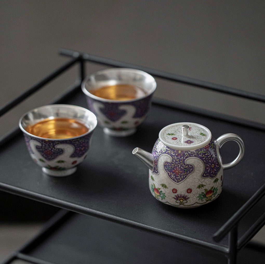 999 Sterling Silver Wish Tea Pot Set