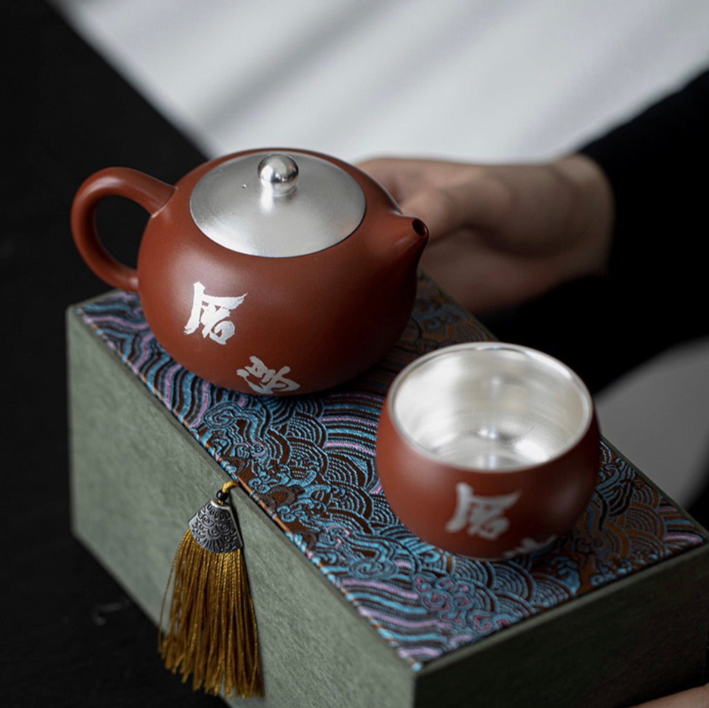 999 Sterling Silver Purple Clay Tea Cup