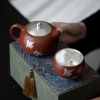999 Sterling Silver Purple Clay Tea Cup