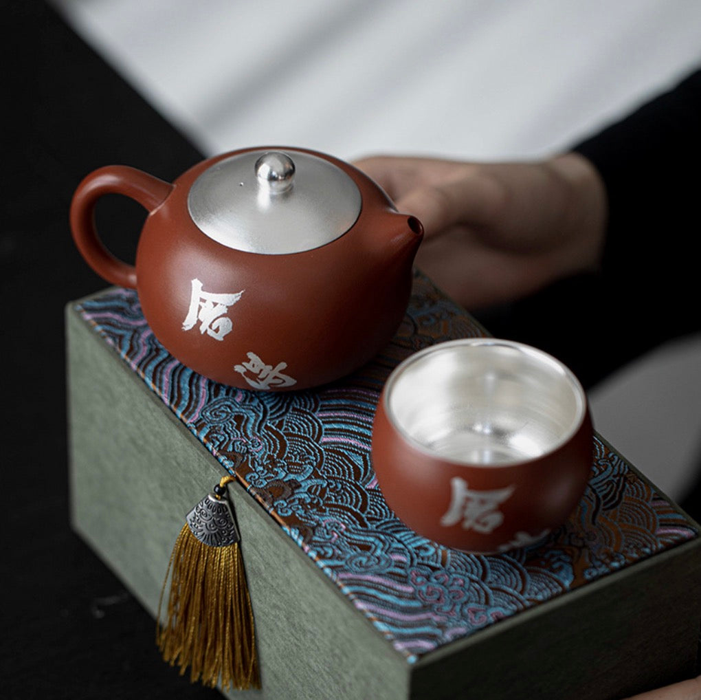 999 Sterling Silver Purple Clay Tea Pot