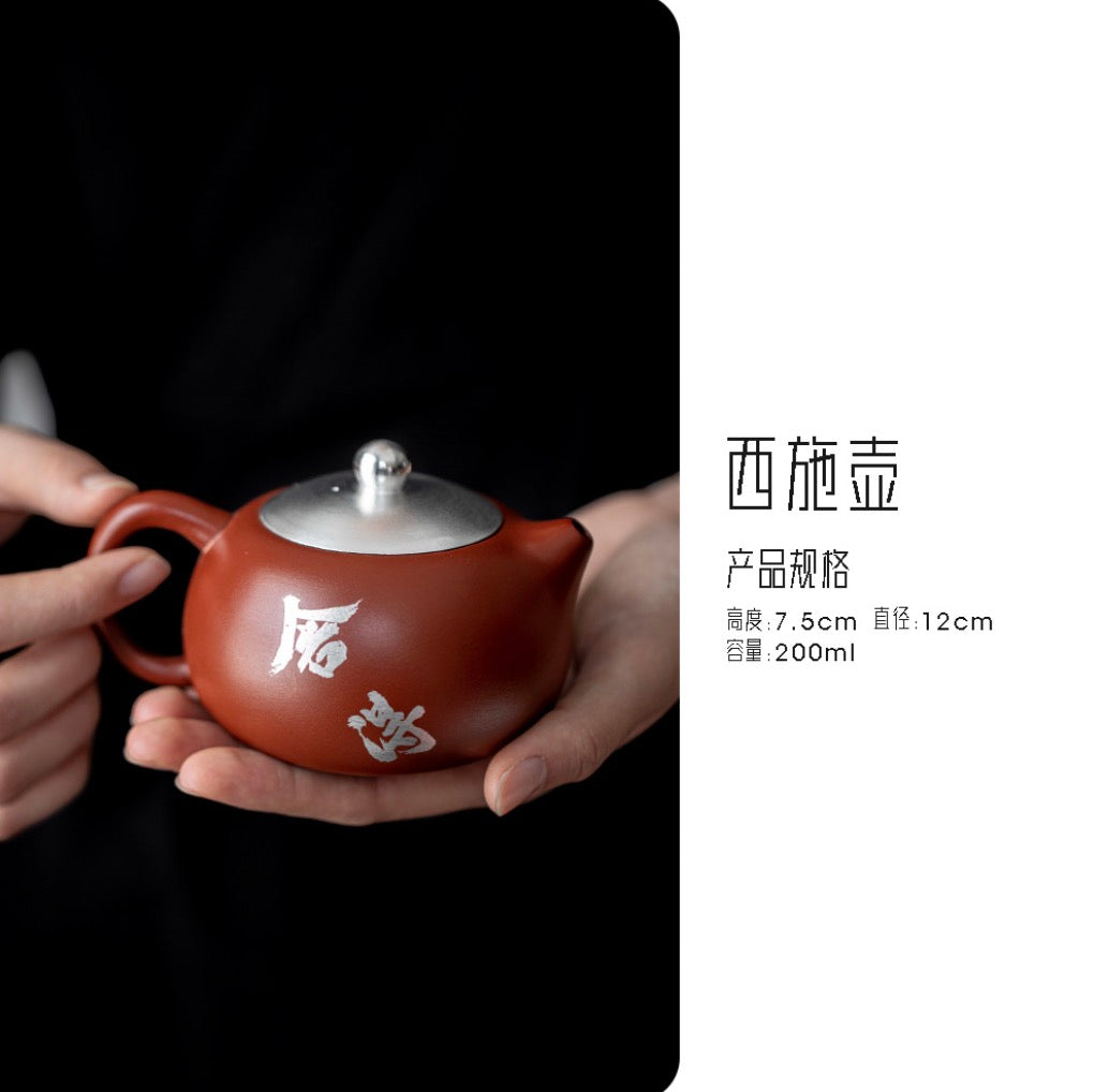999 Sterling Silver Purple Clay Tea Pot