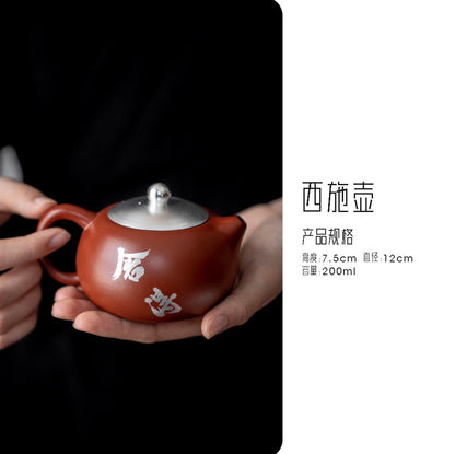 999 Sterling Silver Purple Clay Tea Pot