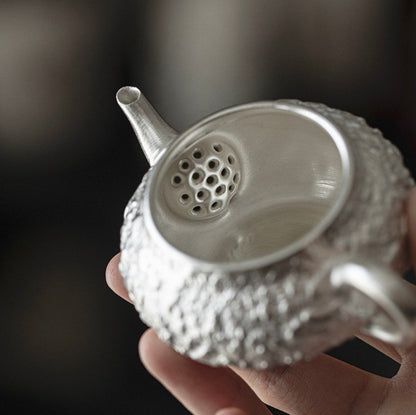 999 Sterling Silver Stone Gourd Tea Pot