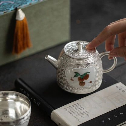 999 Sterling Silver Lychee Tea Pot Set