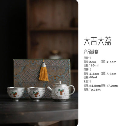 999 Sterling Silver Lychee Tea Pot Set