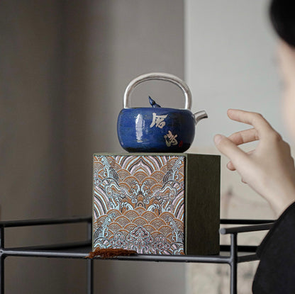 999 Sterling Silver Blue Tea Pot (with Handle)