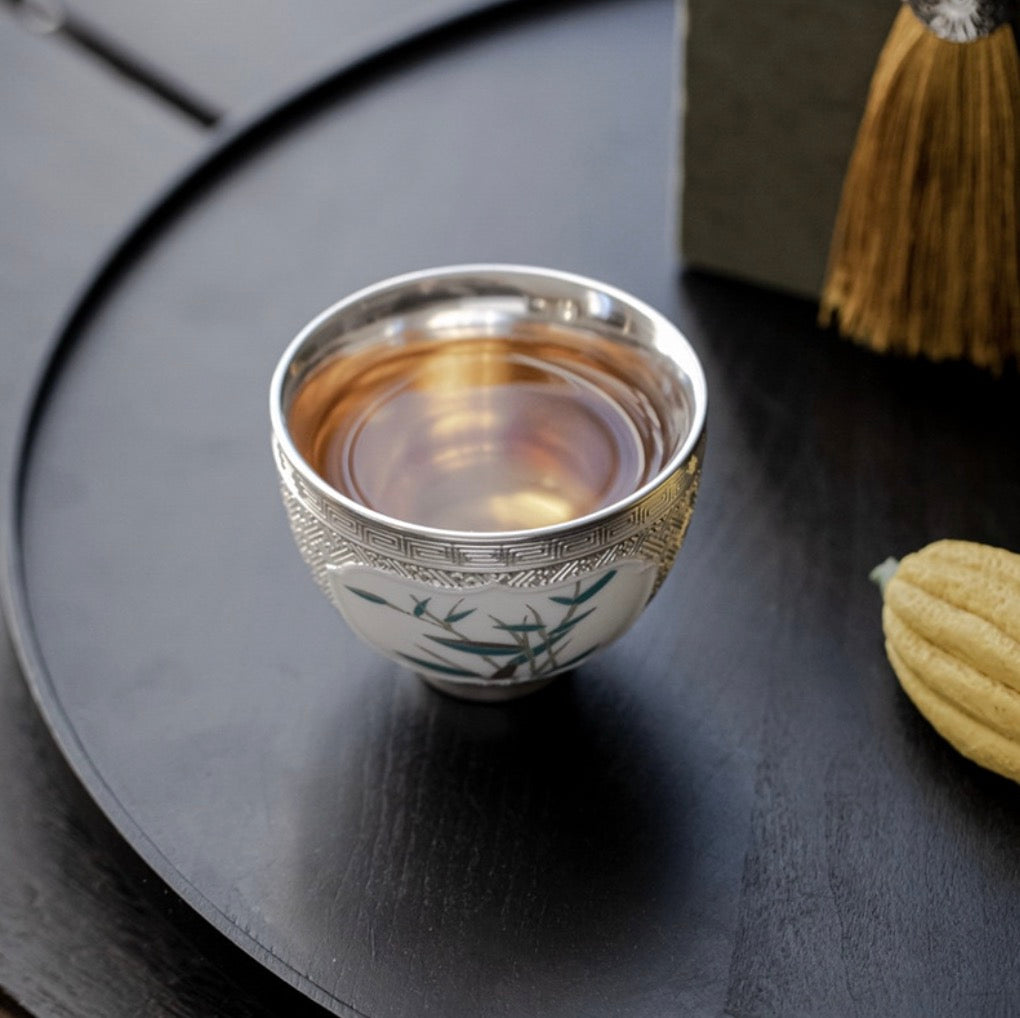 999 Sterling Silver Bamboo Tea Cup