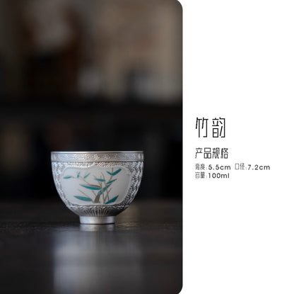 999 Sterling Silver Bamboo Tea Cup