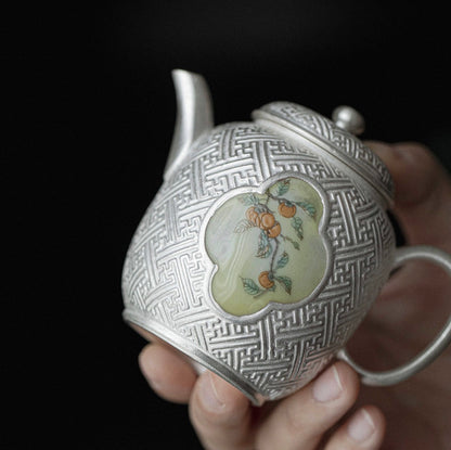 999 Sterling Silver Persimmon Tea Pot (With Handle)