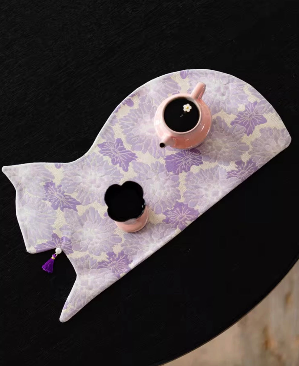 Purple Bloom Brocade Tea Mat Set