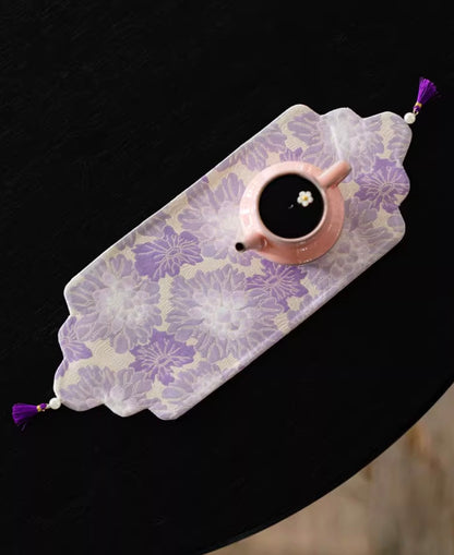 Purple Bloom Brocade Tea Mat Set