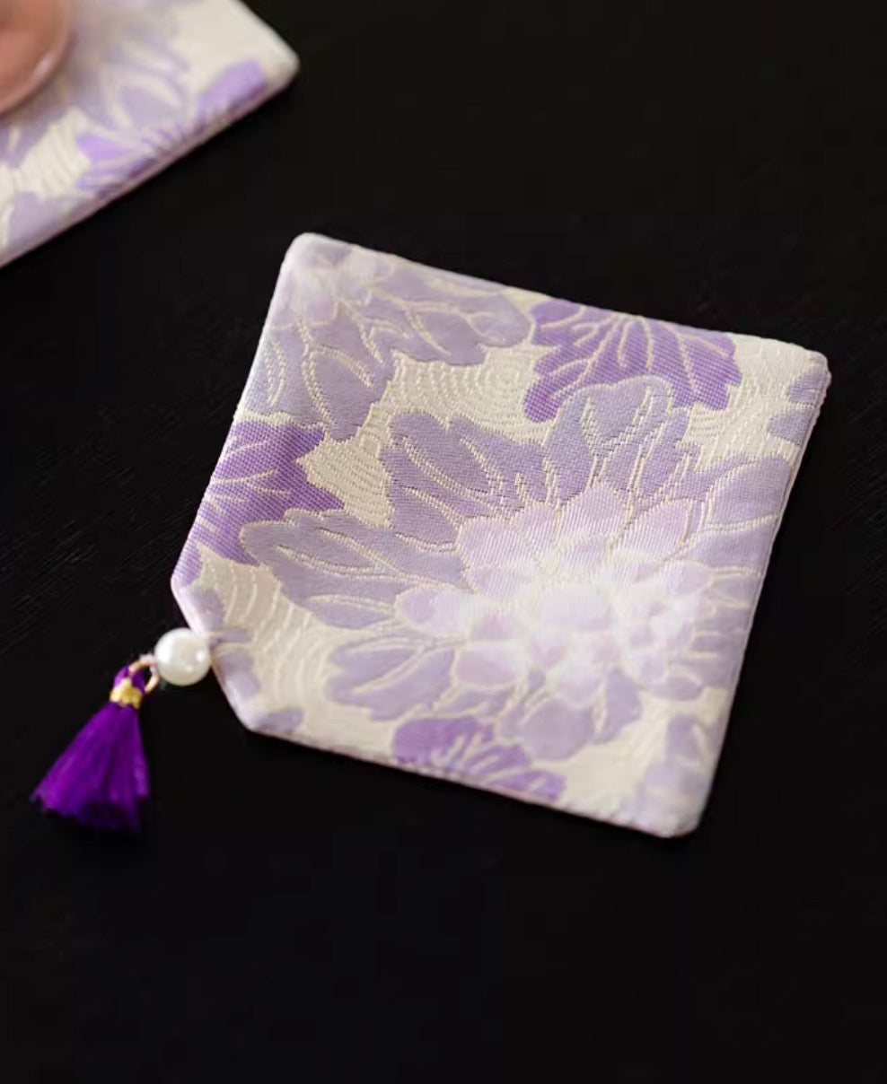 Purple Bloom Brocade Tea Mat Set