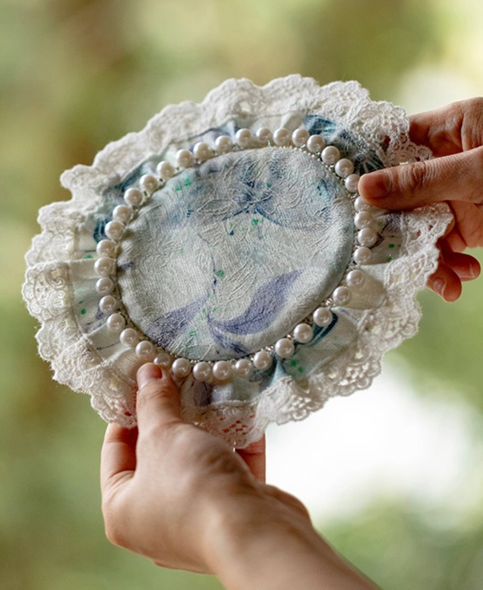 Blue Butterfly Pearl-Trimmed Silk Coaster