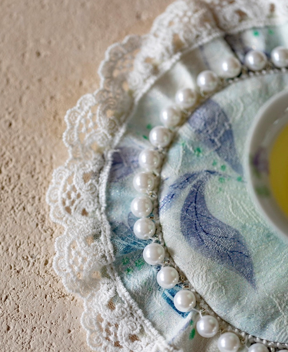 Blue Butterfly Pearl-Trimmed Silk Coaster