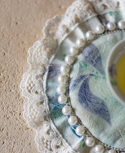 Blue Butterfly Pearl-Trimmed Silk Coaster