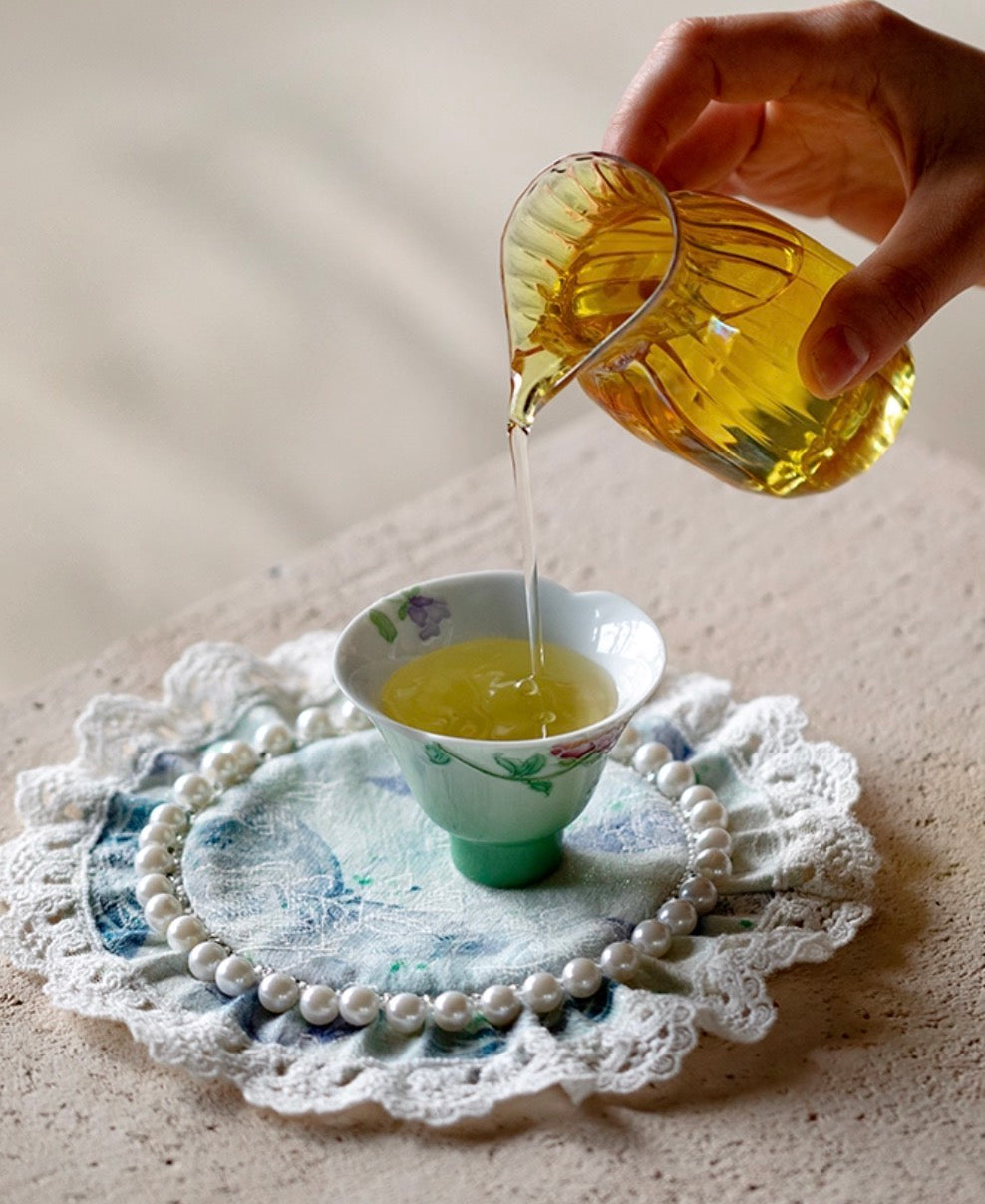 Blue Butterfly Pearl-Trimmed Silk Coaster