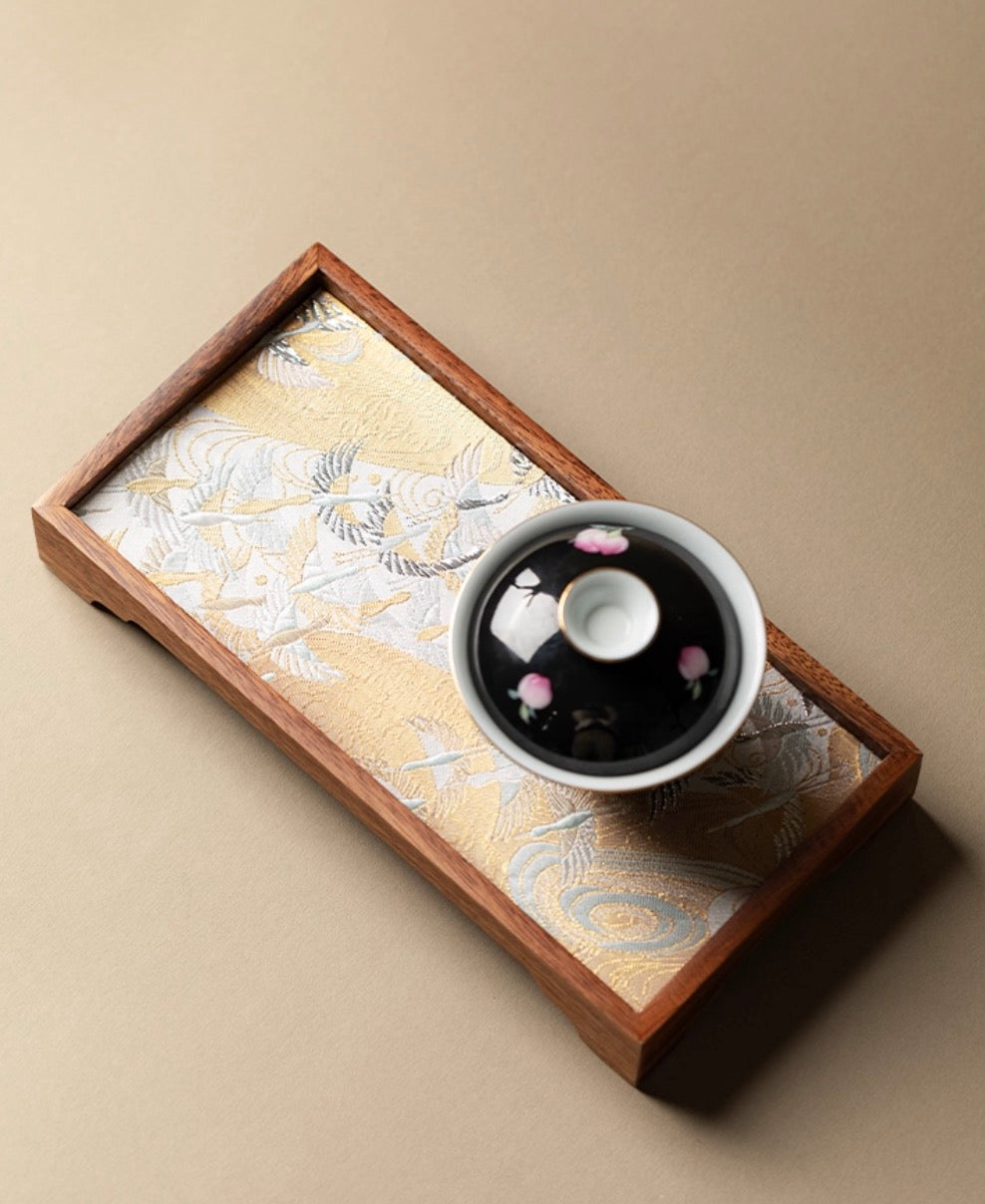Embroidered Wood Tea Tray