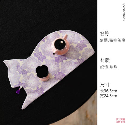 Purple Bloom Brocade Tea Mat Set