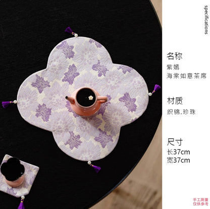 Purple Bloom Brocade Tea Mat Set