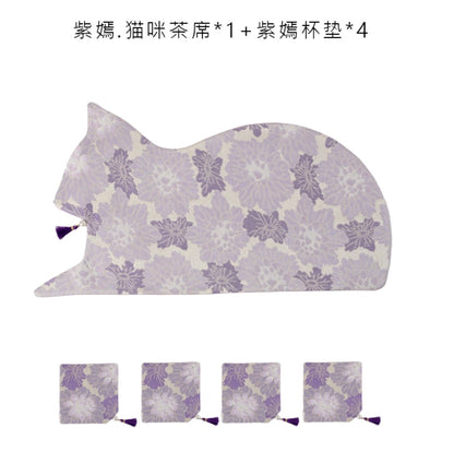 Purple Bloom Brocade Tea Mat Set