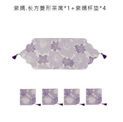 Purple Bloom Brocade Tea Mat Set