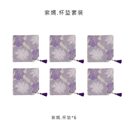 Purple Bloom Brocade Tea Mat Set