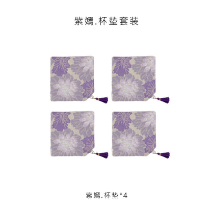 Purple Bloom Brocade Tea Mat Set