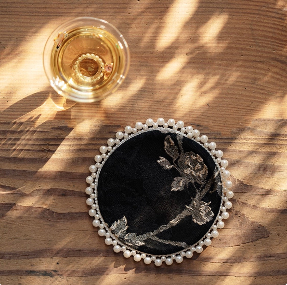 Pearl-Trimmed Brocade Coaster