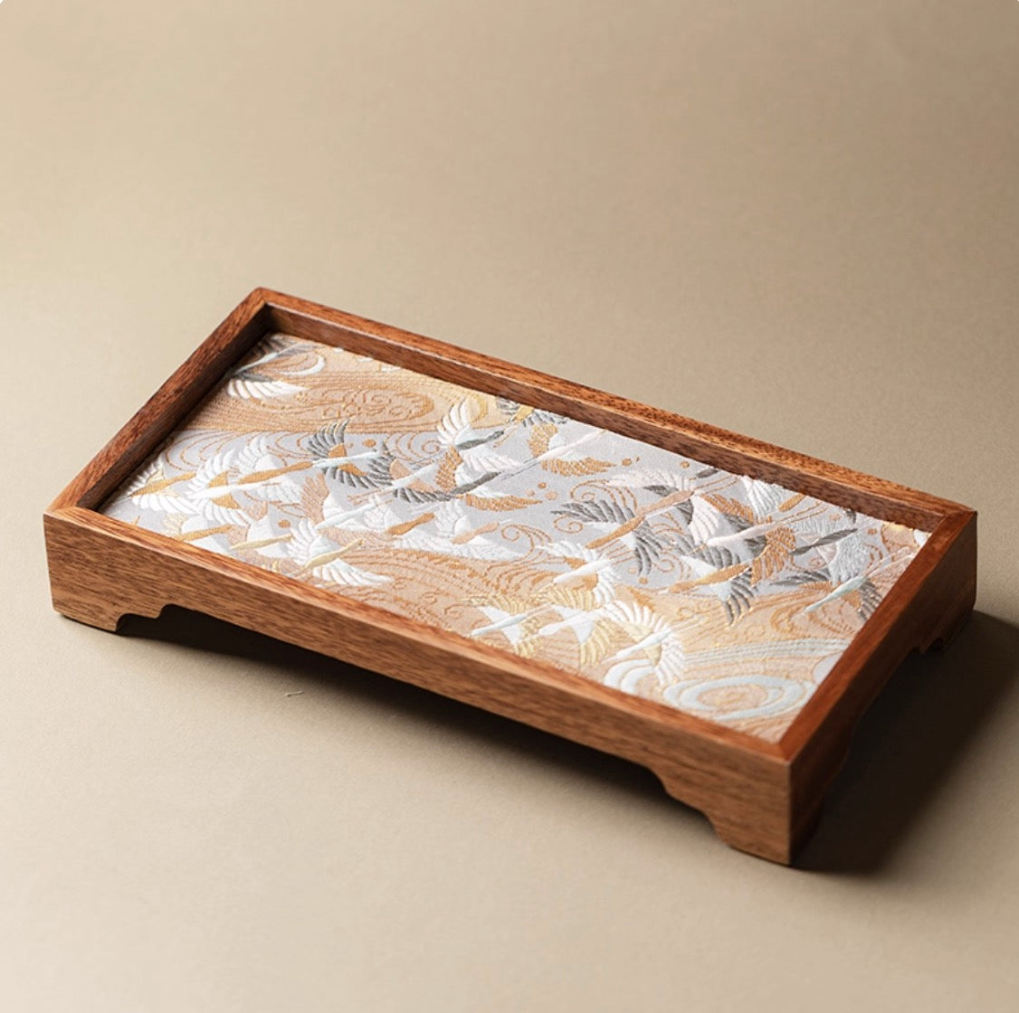 Embroidered Wood Tea Tray