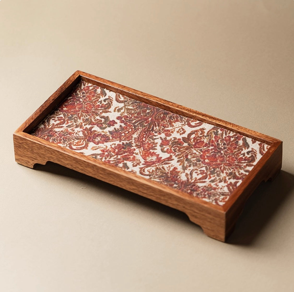 Embroidered Wood Tea Tray