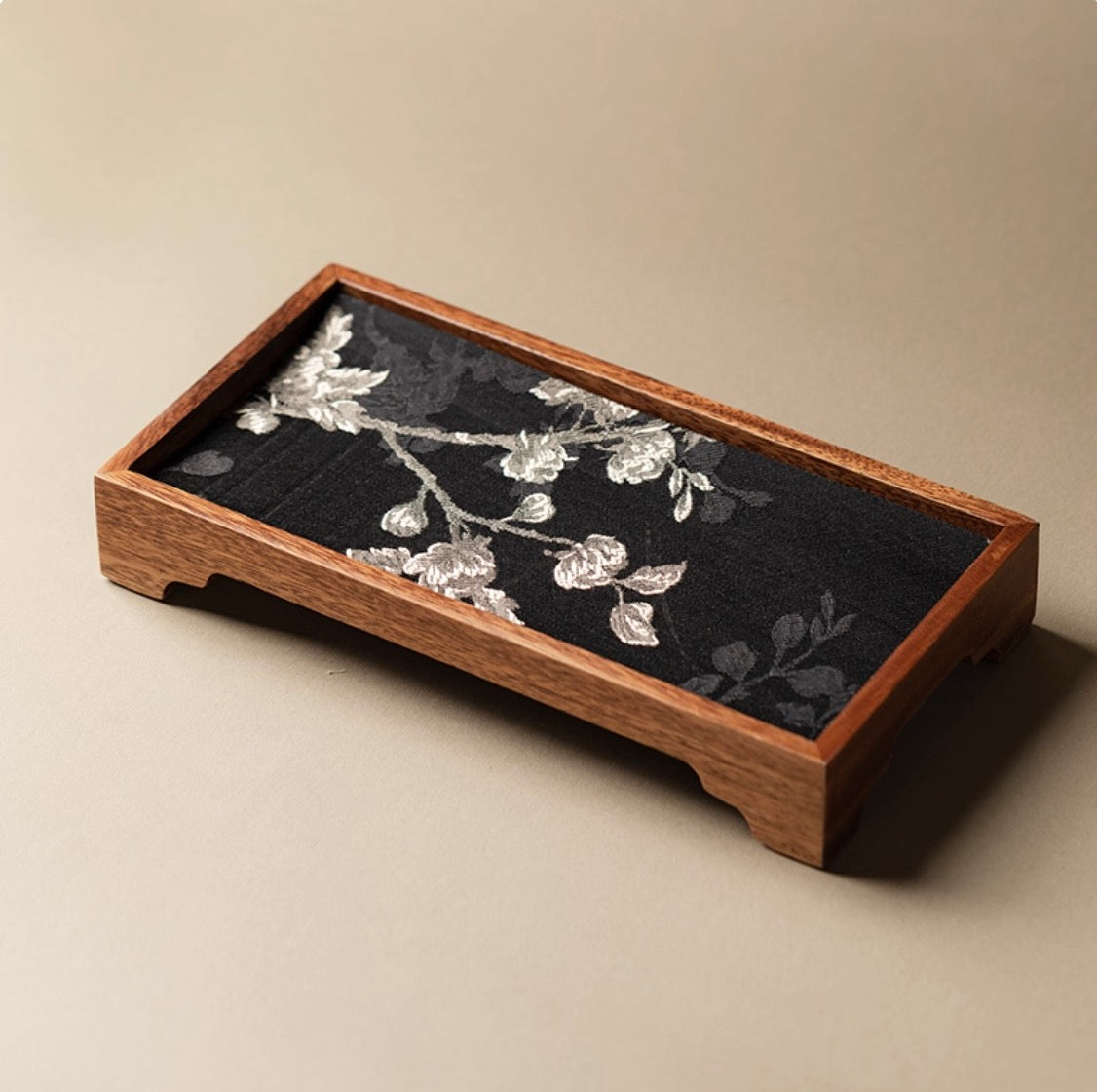Embroidered Wood Tea Tray