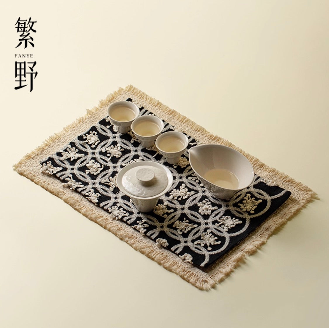 Tranquil Bloom Embroidered Tea Mat