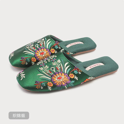 Peony Whisper Embroidered Indor Slippers