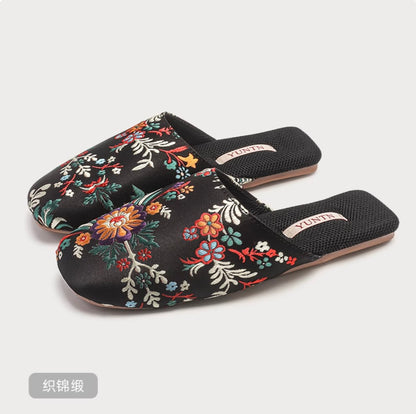 Peony Whisper Embroidered Indor Slippers