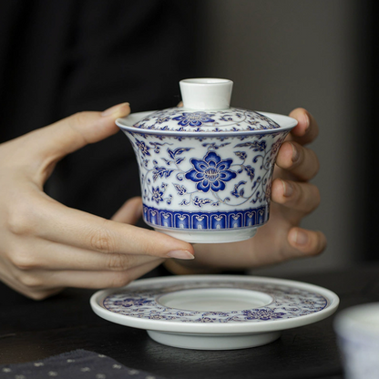 Qing Hua Lotus Vines Sancai Gaiwan Tea Cup