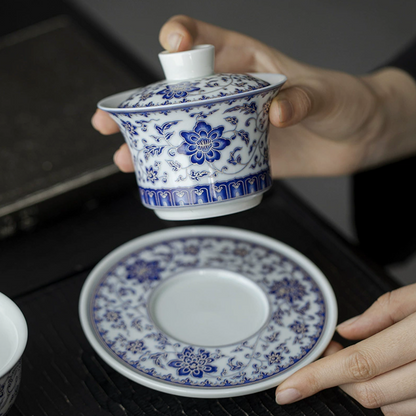 Qing Hua Lotus Vines Sancai Gaiwan Tea Cup