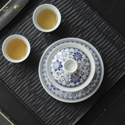 Qing Hua Lotus Vines Sancai Gaiwan Tea Cup