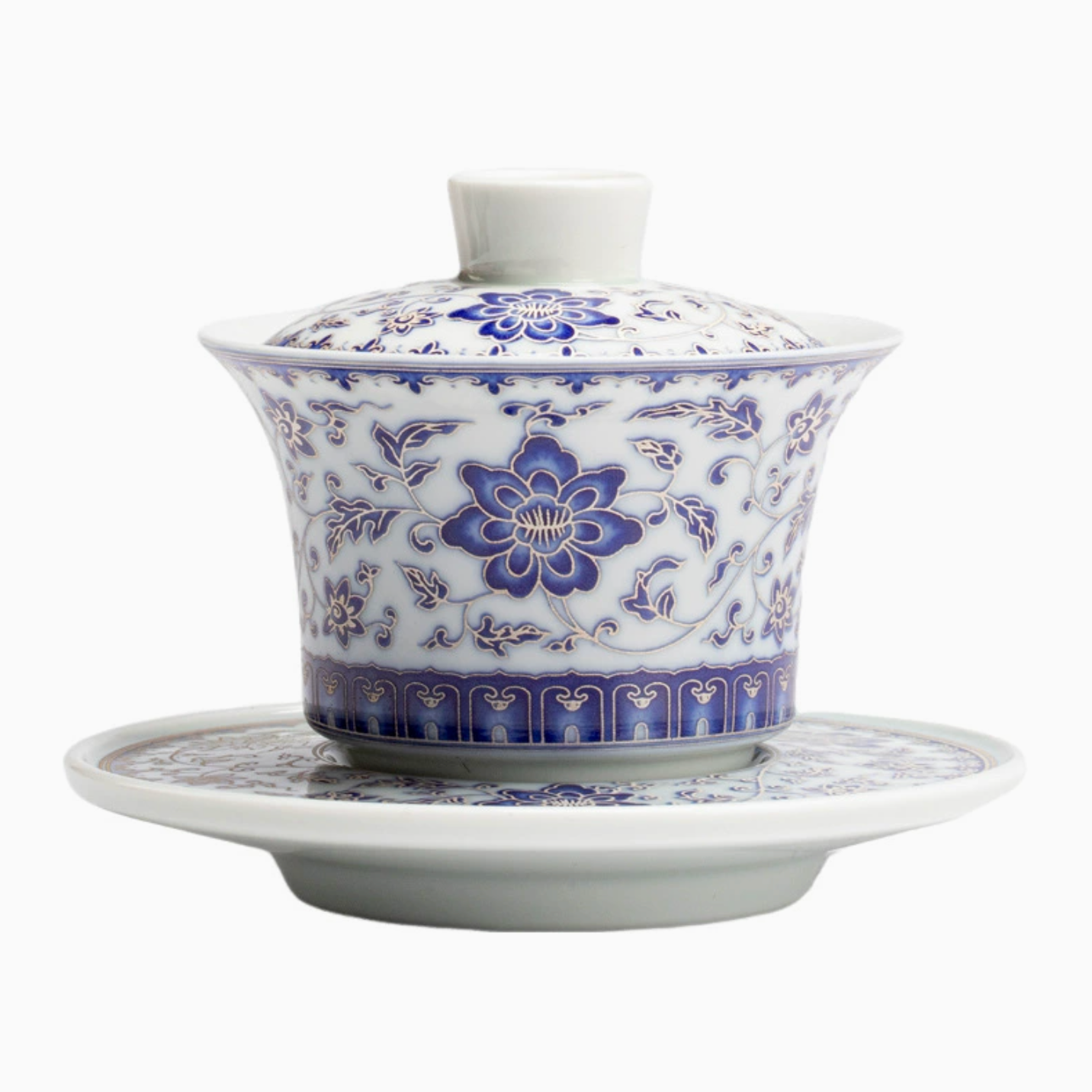 Qing Hua Lotus Vines Sancai Gaiwan Tea Cup
