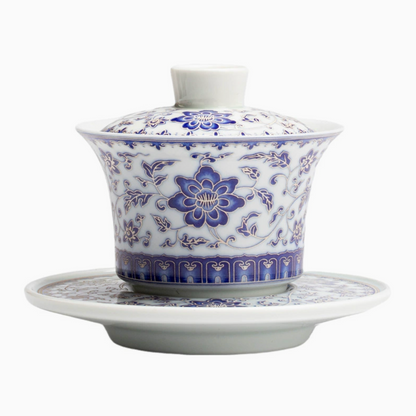 Qing Hua Lotus Vines Sancai Gaiwan Tea Cup