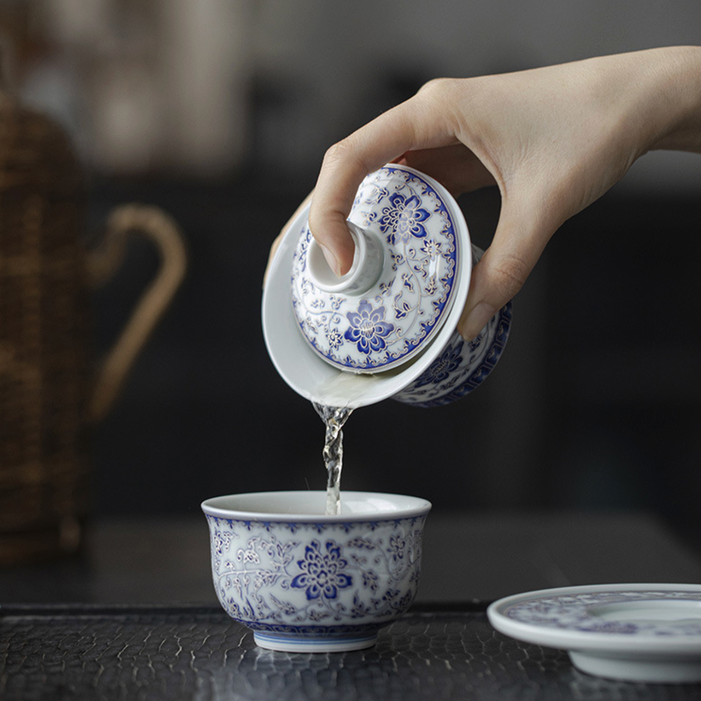 Qing Hua Lotus Vines Sancai Gaiwan Tea Cup